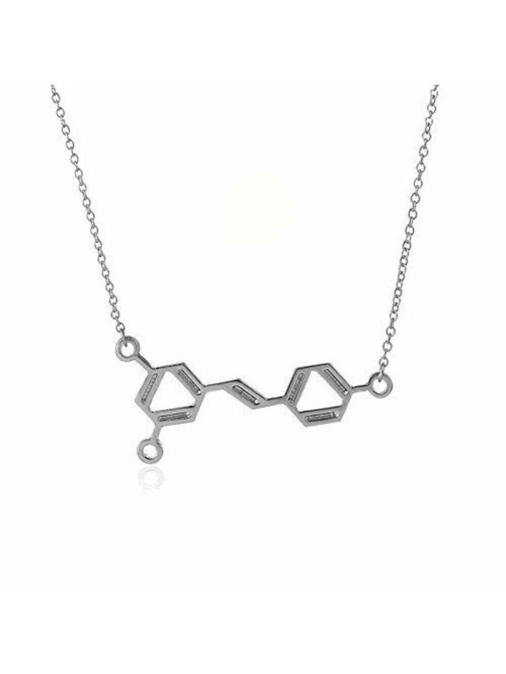 Resveratrol Wine Molecule Pendant Necklace in Silver